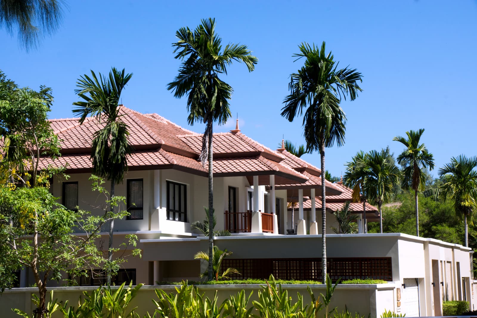 beautiful house in pattaya with palm trees