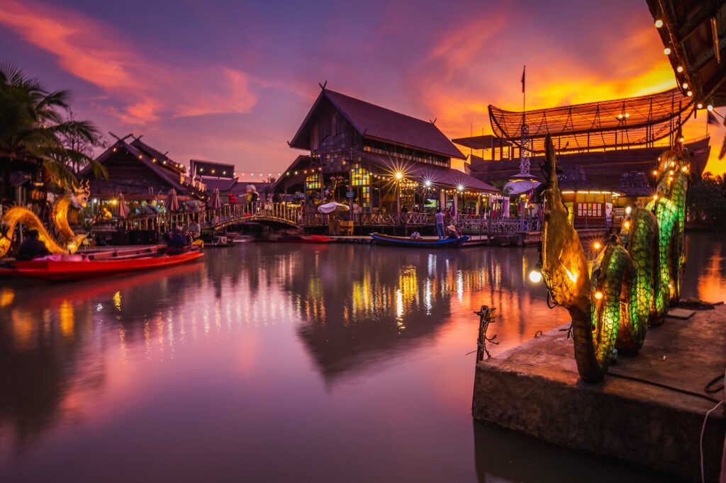 sunset at the famous pattaya floating market