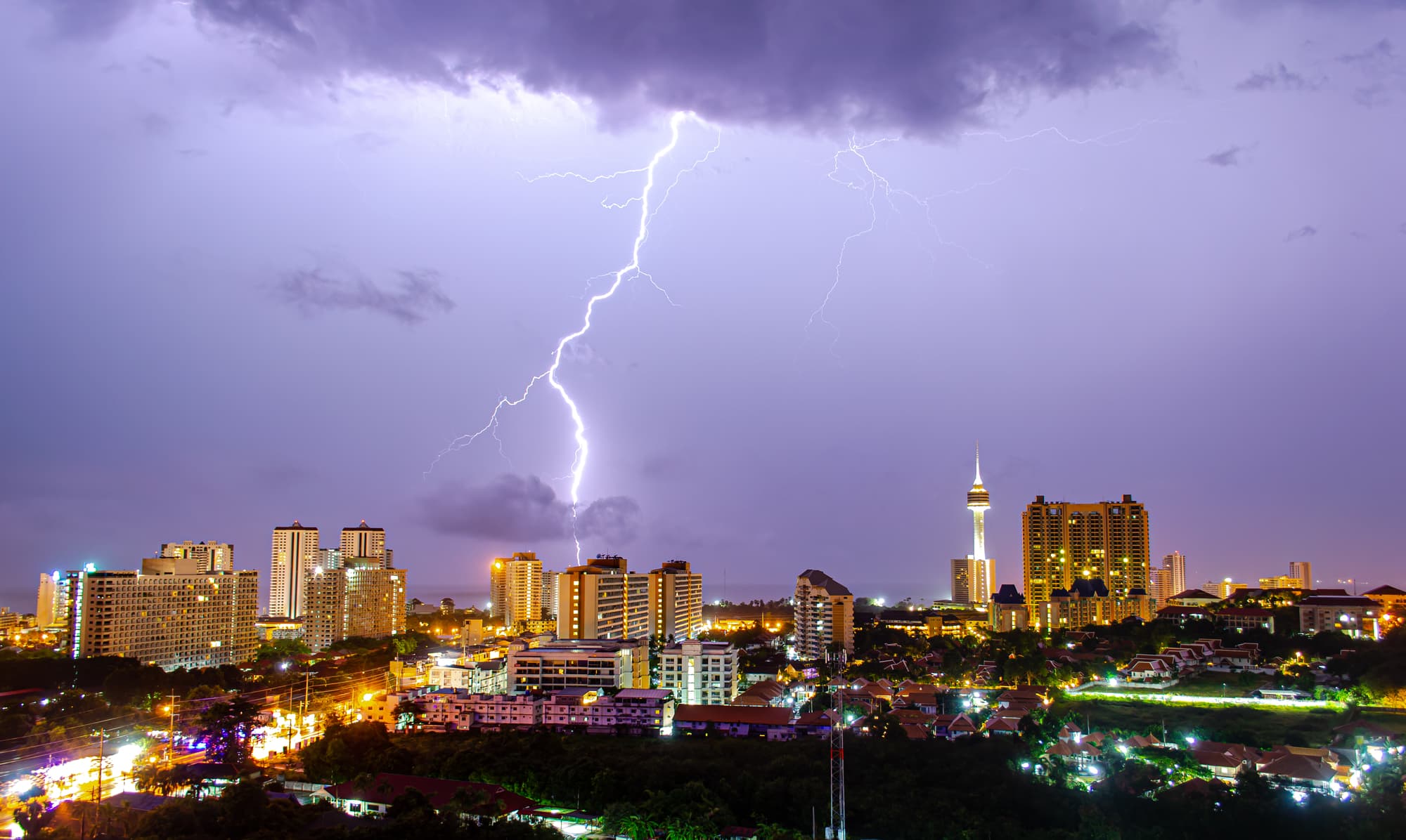 lightning striking over pattaya thailand